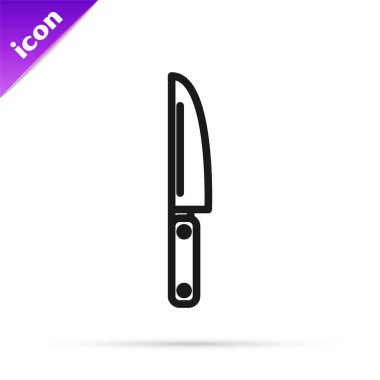 Siyah çizgi bıçak simgesi beyaz arkaplanda izole edildi. Çatal bıçak sembolü. Vektör İllüstrasyonu