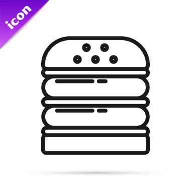 Siyah çizgi Burger simgesi beyaz arka plan üzerinde izole. Hamburger simgesi. Cheeseburger sandviç işareti. Fast food menüsü. Vektör İllüstrasyonu