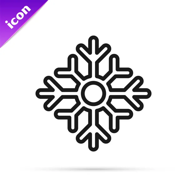 Black Line Snowflake Icon Isolated White Background Merry Christmas Happy — Stock Vector