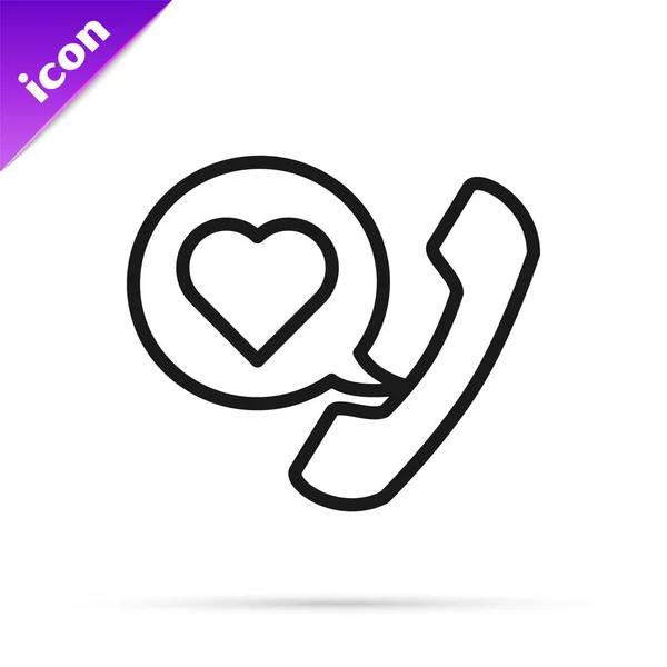 Ligne Noire Téléphone Avec Bulle Vocale Emoji Coeur Obtenir Message — Image vectorielle