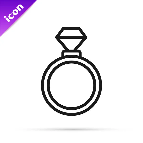 Black Line Wedding Rings Icon Isolated White Background Bride Groom — 스톡 벡터