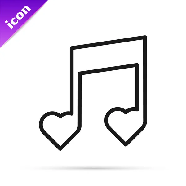 Siyah Çizgi Müzik Notası Beyaz Arkaplanda Izole Edilmiş Kalp Simgesi — Stok Vektör
