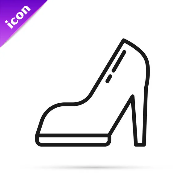 Sepatu Black Line Woman Dengan Ikon Tumit Tinggi Terisolasi Latar - Stok Vektor
