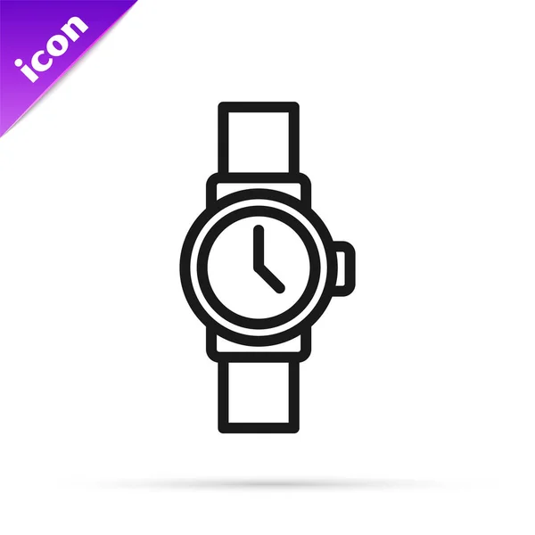 Zwarte Lijn Wrist Horloge Pictogram Geïsoleerd Witte Achtergrond Een Horloge — Stockvector