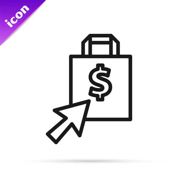 Ligne Noire Sac Shoping Icône Dollar Isolé Sur Fond Blanc — Image vectorielle