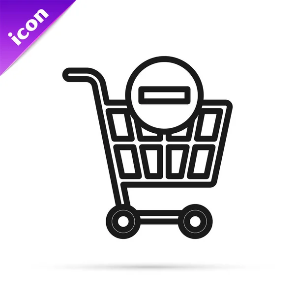 Black Line Remove Shopping Cart Icon Isolated White Background Online — Stock Vector