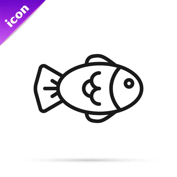 Linea Nera Icona Pesce Isolata Sfondo Bianco Illustrazione Vettoriale — Vettoriale Stock
