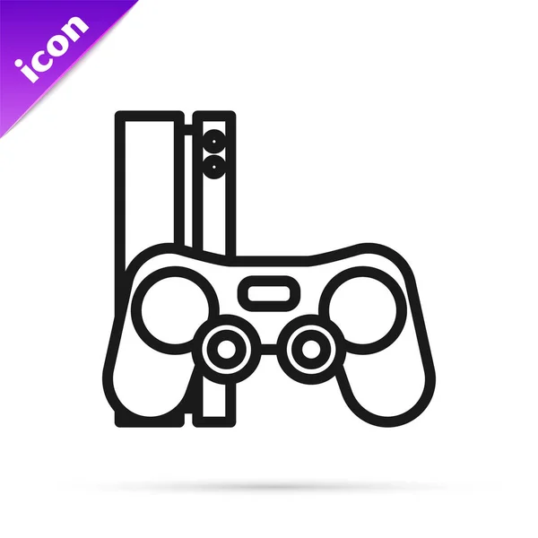 Black Line Video Game Console Joystick Icon Isolated White Background — Stock Vector