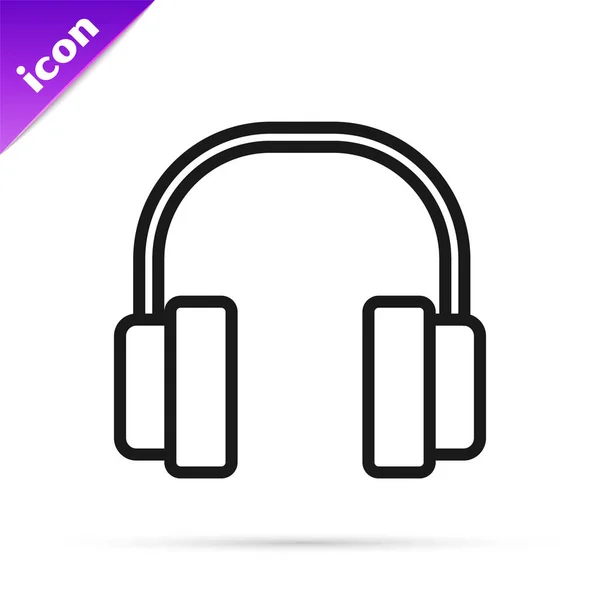 Czarna Linia Słuchawki Ikona Izolowane Białym Tle Słuchawki Koncepcja Słuchania — Wektor stockowy