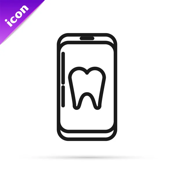 Black Line Online Dental Care Icon Isolated White Background Dental — 스톡 벡터