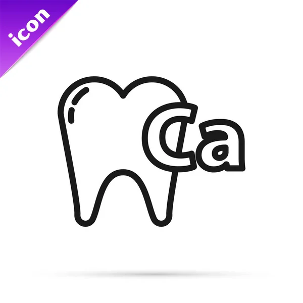 Black Line Calcium Tooth Icon Isolated White Background Tooth Symbol — 스톡 벡터