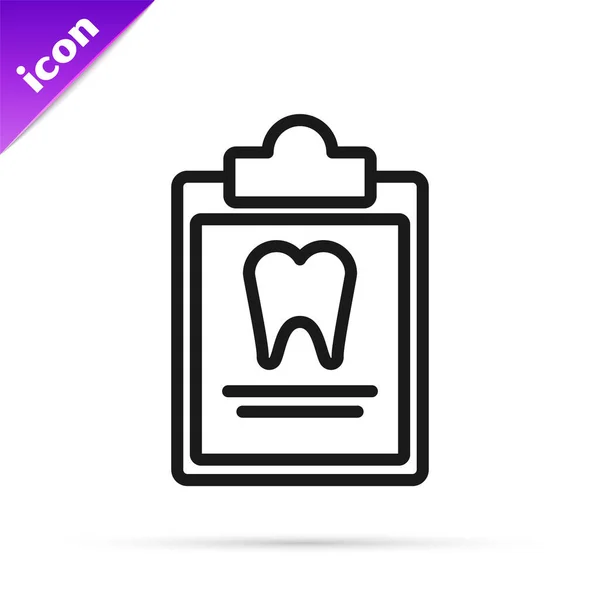 Black Line Clipboard Dental Card Patient Medical Records Icon Isolated — 스톡 벡터