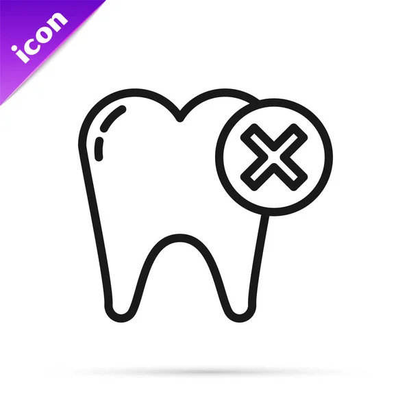 Black Line Tooth Caries Icon Isolated White Background Tooth Decay — Stock Vector