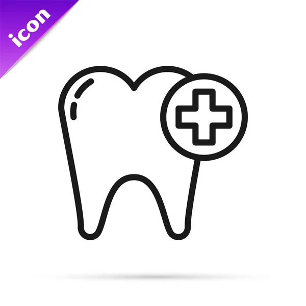 Schwarze Linie Zahnsymbol Isoliert Auf Weißem Hintergrund Zahnsymbol Für Zahnklinik — Stockvektor