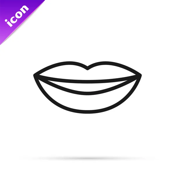 Black Line Smiling Lips Icon Isolated White Background Smile Symbol — Stock Vector