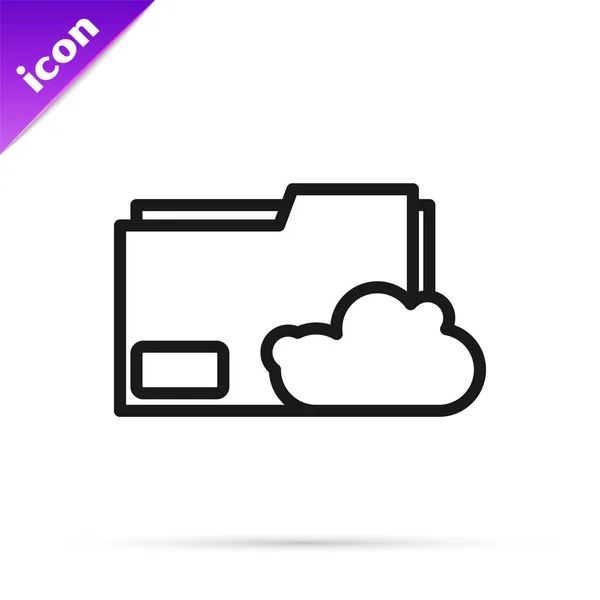 Black Line Cloud Storage Text Document Folder Icon Isolated White — 스톡 벡터