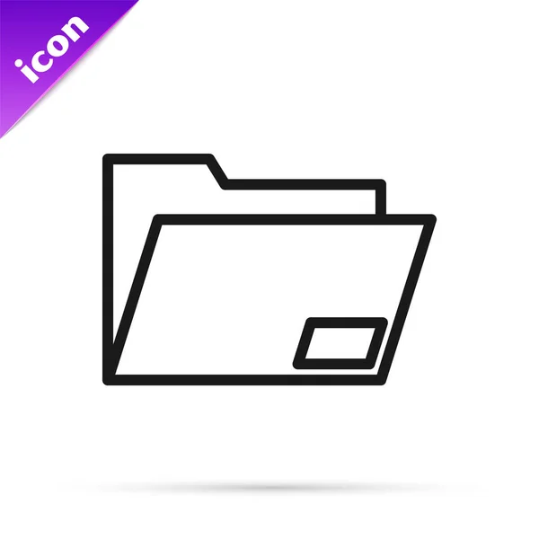 Black Line Document Folder Icon Isolated White Background Accounting Binder — Stock Vector