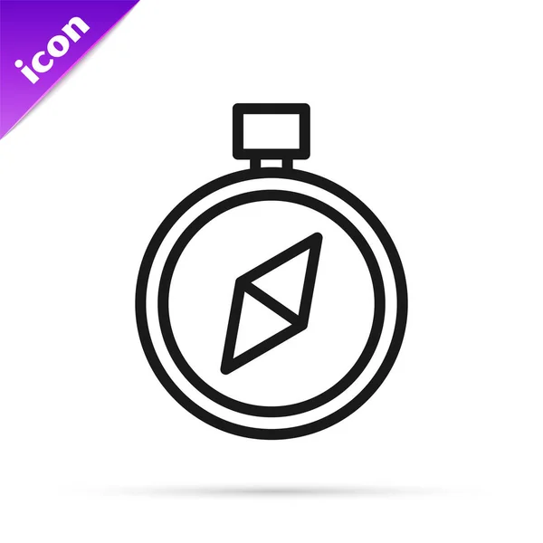Schwarze Linie Kompass Symbol Isoliert Auf Weißem Hintergrund Windrose Navigationssymbol — Stockvektor