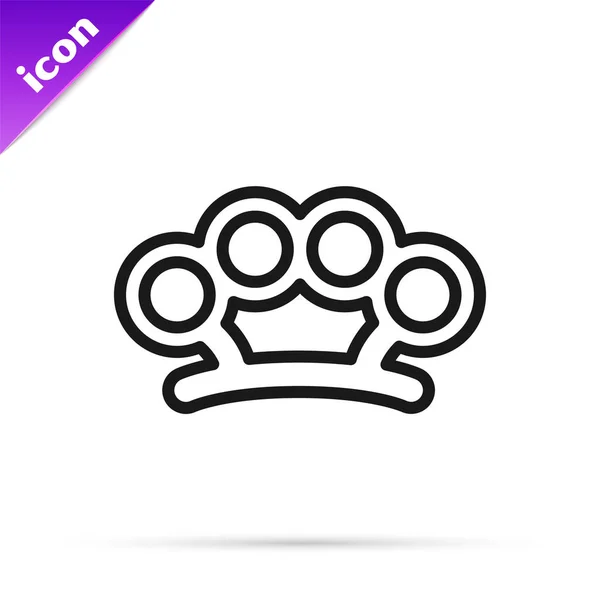 Black Line Brass Knuckles Icon Isolated White Background Vector Illustration — ストックベクタ