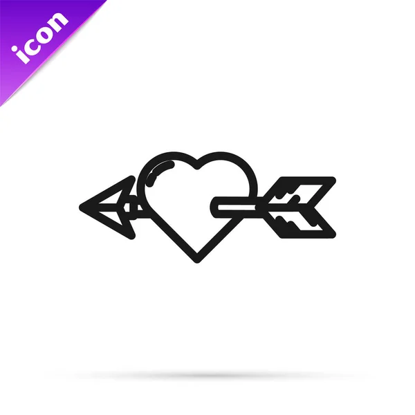 Ligne Noire Symbole Amour Avec Icône Coeur Flèche Isolé Sur — Image vectorielle