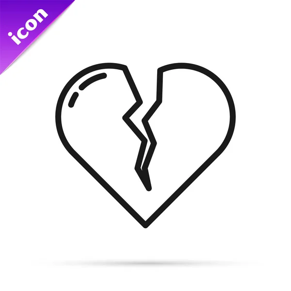 Zwarte Lijn Gebroken Hart Scheiding Pictogram Geïsoleerd Witte Achtergrond Liefdessymbool — Stockvector
