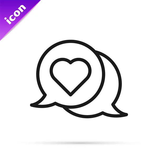 Black Line Heart Speech Bubble Icon Isolated White Background Vector — Stock Vector