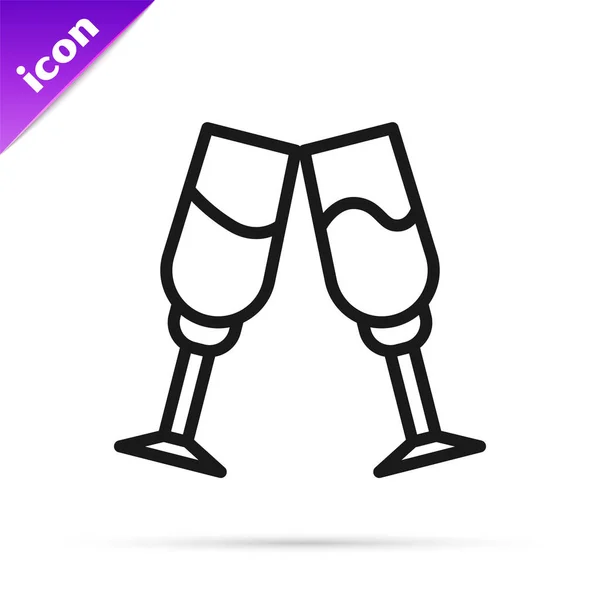 Zwarte Lijn Glas Champagne Pictogram Geïsoleerd Witte Achtergrond Vector Illustratie — Stockvector