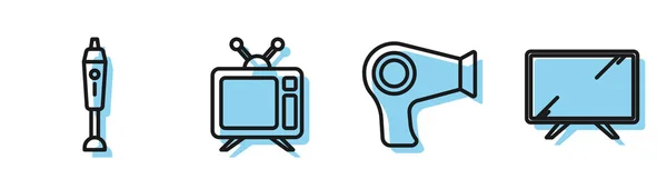 Set line Hair dryer , Blender , Television and Smart Tv icon. Vector — Stock Vector