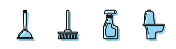 Set line Cleaning spray bottle with detergent liquid , Toilet plunger, Mop and Toilet bowl icon. Vector — 스톡 벡터