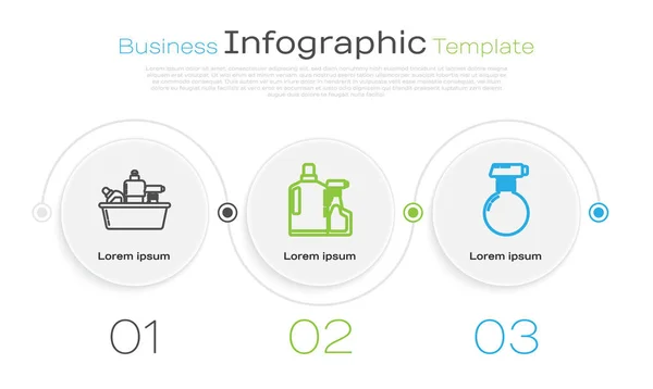 Установка линии Пластиковые бутылки для жидкости для мытья посуды и чистки баллончика с моющим средством жидкости. Бизнес-инфографический шаблон. Вектор — стоковый вектор