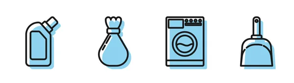 Set line Washer , Plastic bottles for liquid dishwashing liquid, Garbage bag and Dustpan icon. Vector — Stock Vector