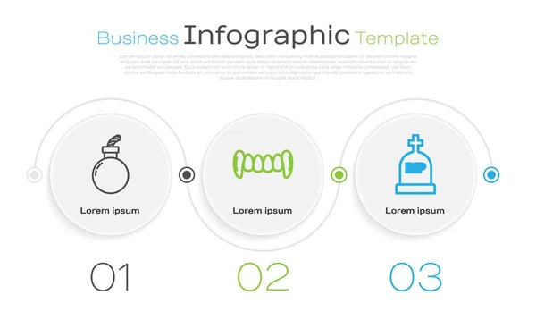 Definir linha Bomba pronta para explodir, Vampiro dentes e Tombstone com RIP. Modelo de infográfico de negócios. Vetor — Vetor de Stock