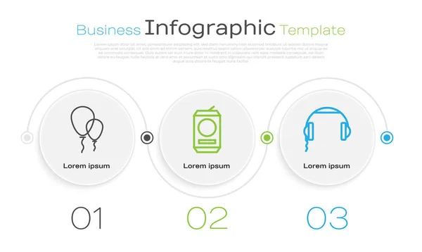 Définir des ballons de ligne avec ruban, bières et écouteurs. Modèle d'infographie d'entreprise. Vecteur — Image vectorielle