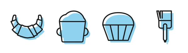 Set line Muffin, Croissant, Panadería tazón de masa y el icono de cepillo de cocina. Vector — Archivo Imágenes Vectoriales