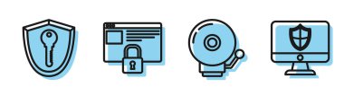 Https, Ssl ve Computer monitörleri ve kalkan simgesi ile sitenizi emniyete alın. Vektör