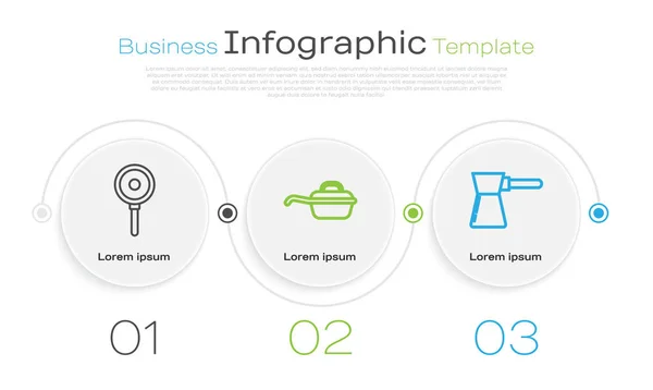 セットラインフライパン、フライパン、コーヒーターク。ビジネスインフォグラフィックテンプレート。ベクトル — ストックベクタ