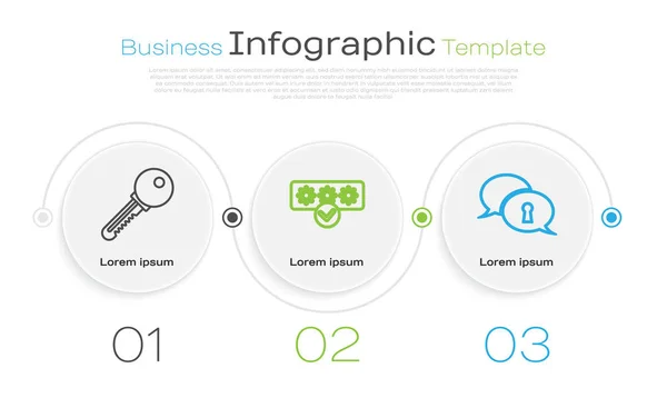 Definir a linha Chave, Proteção por senha e acesso à segurança e Proteção de dados pessoais. Modelo de infográfico de negócios. Vetor — Vetor de Stock