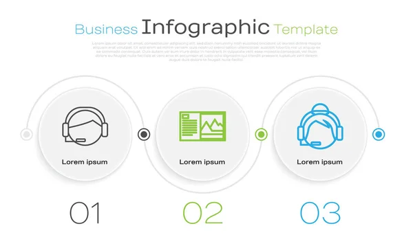 Establecer línea Operador de soporte en contacto, Tarjeta postal y operador de soporte en contacto. Plantilla de infografía empresarial. Vector — Vector de stock