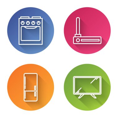 Oven, Router ve Wi-Fi sinyallerini ayarla, Buzdolabı ve Akıllı TV. Renkli daire düğmesi. Vektör