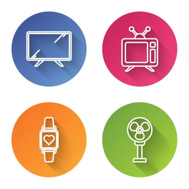 Smart TV, Television, Smart watch, kalp atış hızı ve Electric taraftarı. Renkli daire düğmesi. Vektör