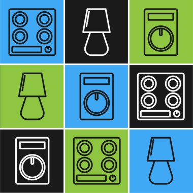 Gaz ocağı, uzaktan kumanda ve masa lambası simgesini ayarla. Vektör