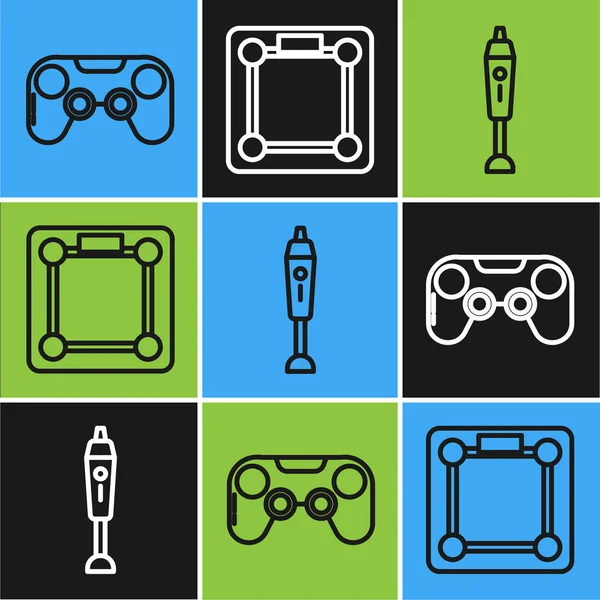 Set line Gamepad , Blender and Bathroom scales icon. Vector — Stock Vector