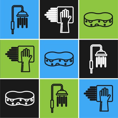 Hat duş başlığını su damlaları, Sünger ve Temizlik servisi simgesi ile ayarlayın. Vektör