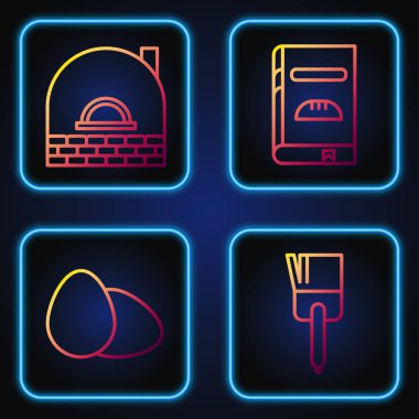 Sabit hat mutfak fırçası, tavuk yumurtası, Brick sobası ve yemek kitabı. Renk simgeleri. Vektör