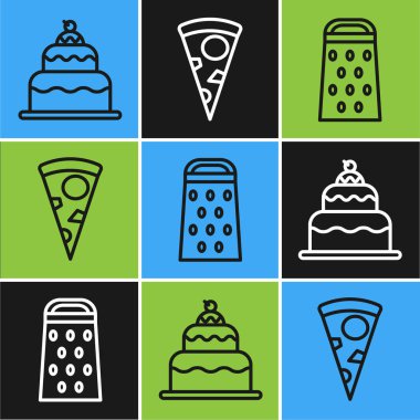 Cake, Grater ve Dilimlenmiş Pizza ikonu. Vektör