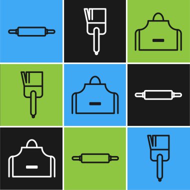 Yuvarlanan iğne, mutfak önlüğü ve mutfak fırçası ikonu. Vektör