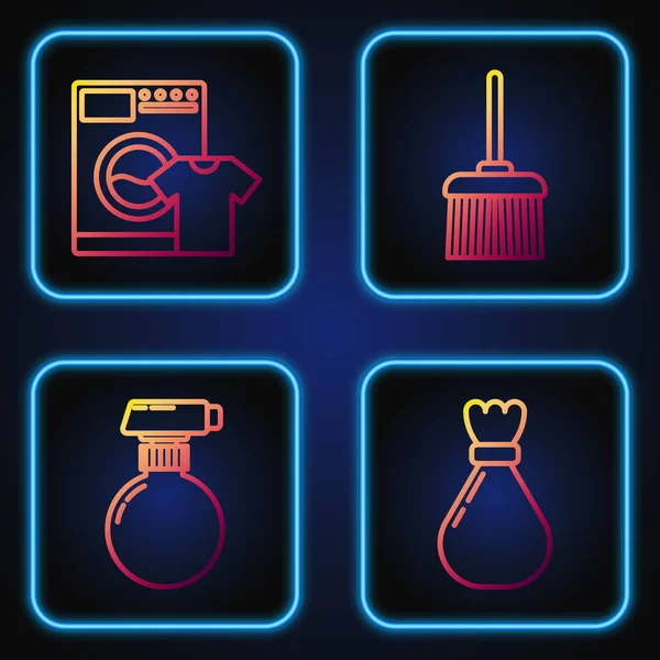 Set line Garbage bag , Cleaning spray bottle with detergent liquid , Washer and t-shirt and Handle broom . Gradient color icons. Vector — Stock vektor