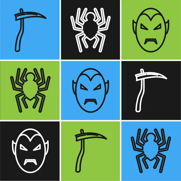 Ustaw ikonę Scythe, Vampire i Spider. Wektor — Wektor stockowy