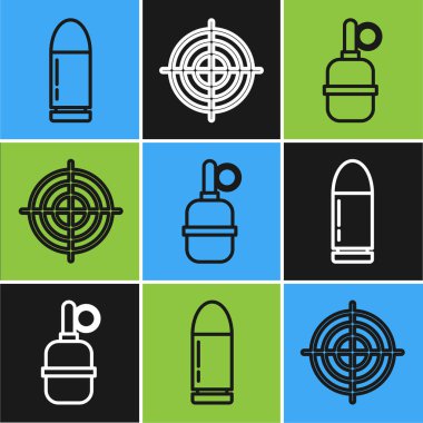 Hat kurşunu, el bombası ve hedef sporu yarışma ikonunu vurmak için. Vektör