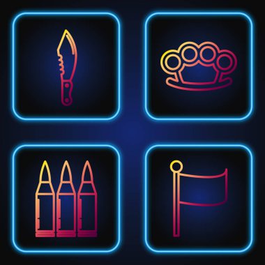 Bayrak, Mermi, Askeri bıçak ve Pirinç muşta. Renk simgeleri. Vektör